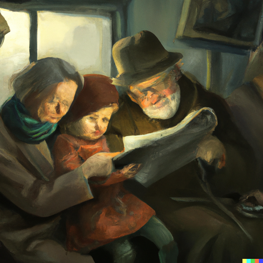 Family reading a newspaper